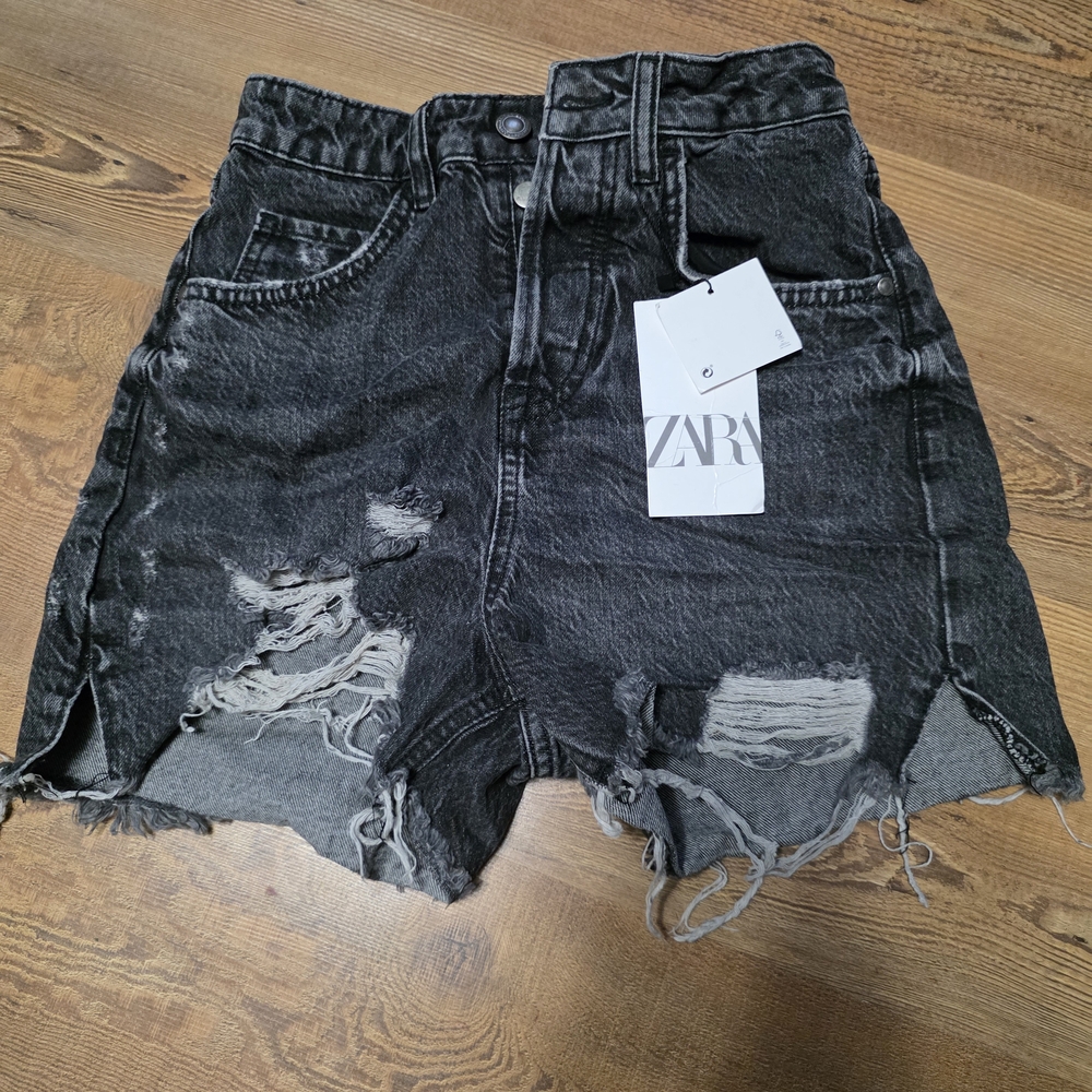 Zara Charcoal Distressed Jean Shorts